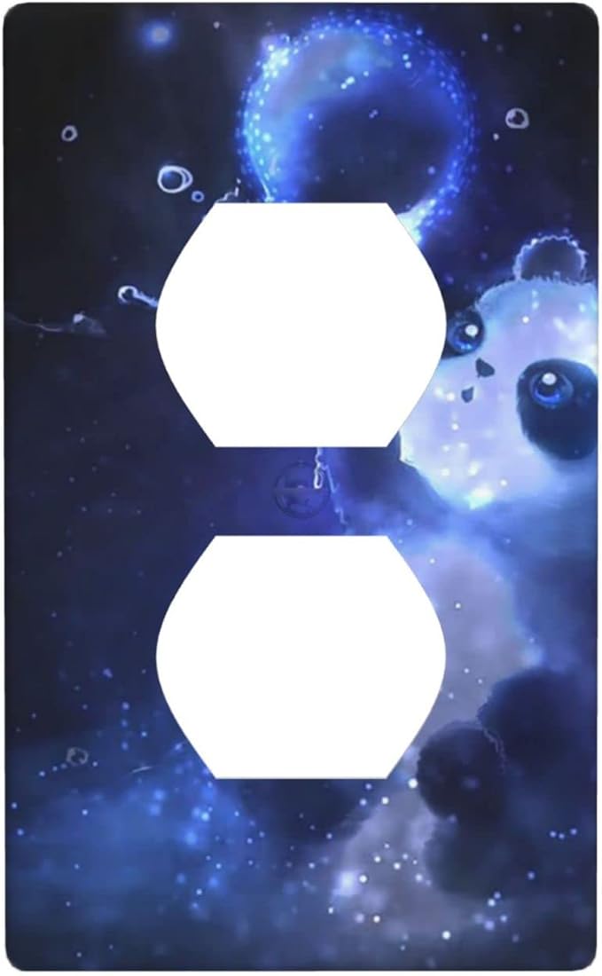 Cute Baby Panda Light Switch Cover Wall Plate Decorative 1 Gang Single Duplex Outlet Covers Blue for Farmhouses Bathrooms Duplex Electrical Receptacle Covers 2.76 x 4.5 in