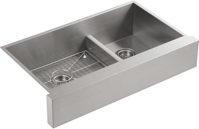 KOHLER Vault Double Bowl 18-Gauge Stainless Steel Farmhouse Apron Front Kitchen Sink, Undermount Installation K-3945-NA