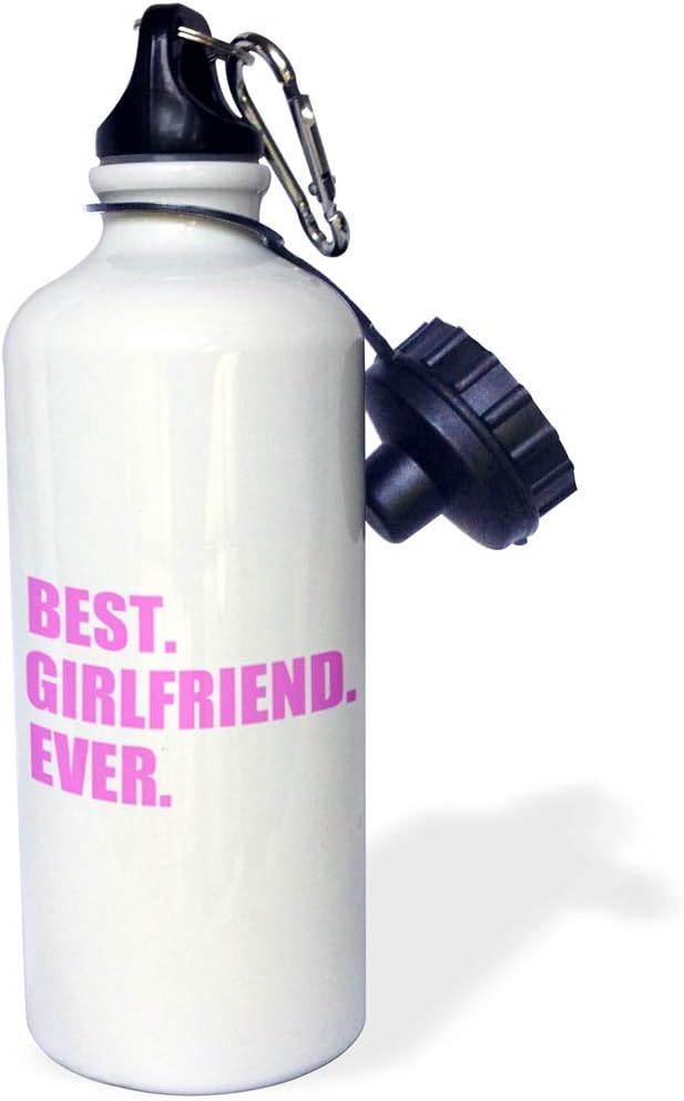 3dRose Pink Best Girlfriend Ever Text Anniversary Valentines Day Gift for Her Sports Water Bottle, 21 oz, Multicolor