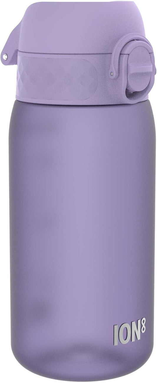 Ion8 Small Water Bottle, 350 ml/12 oz, Leak Proof, Easy to Open, Secure Lock, Dishwasher Safe, BPA Free, Carry Handle, Hygienic Flip Cover, Easy Clean, Odor Free, Carbon Neutral, Light Purple