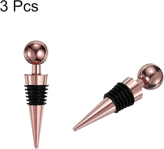 uxcell 3 Pcs Wine Bottle Corks, Vacuum Wine Bottle Stopper, Wine Stopper with Rubber Reusable Wine Corks, Suitable for Standard Bottle, Rose Gold