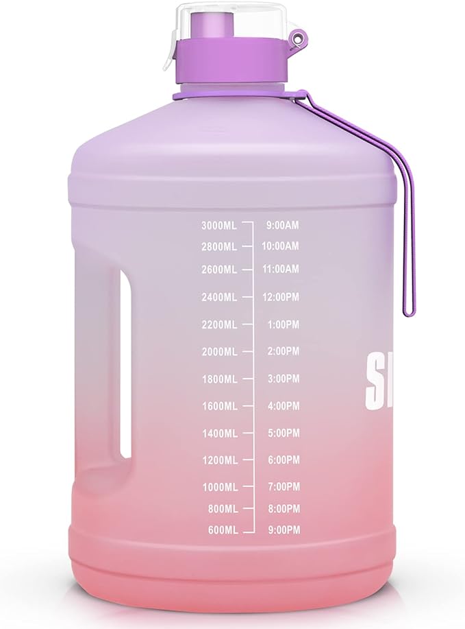 Gallon Big Water Bottle with Handle, 128oz Leakproof BPA Free Fitness Sports Water Bottle with Motivational Time Marker & Wide Mouth Ensure You Drink More Water