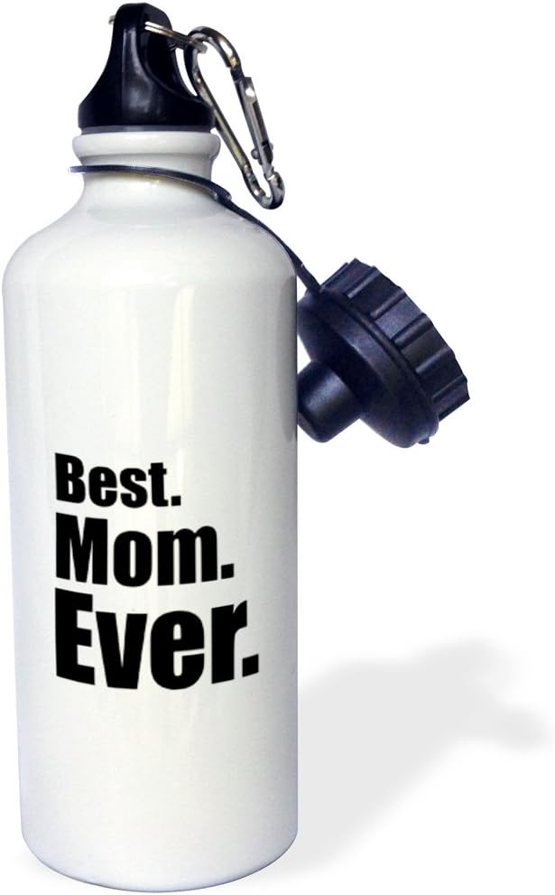 3dRose "Best Mom Ever" Sports Water Bottle, 21 oz, White