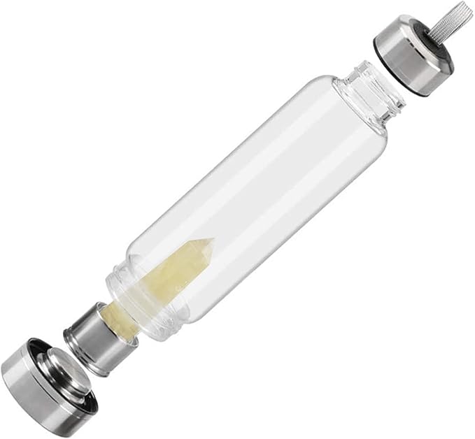 Crystal Glass Water Bottle Energy Quartz Gemstone Water Bottle with Changeable Natural Crystal Center for Healing and Wellness