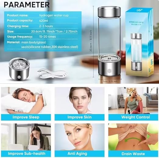 Hydrogen Water Bottle, Hydrogen Water Bottle Generator with SPE Technology Water Ionizer, Portable Hydrogen Water Generator, Improve Your Water in 3 Minutes