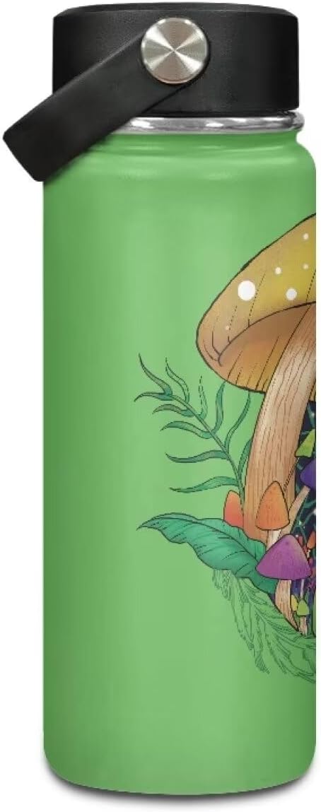 Mushroom Frog Insulated Water Bottle for Women Men Stainless Steel Water Bottle 18 Oz Vacuum Flask Sports Water Bottle