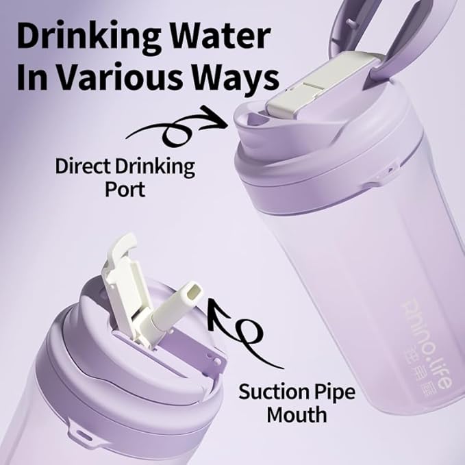 RhinoLife Premium Quality Motivational Water Bottle with Straw Lid, Shaker Gym, BPA Free Tritan Plastic 18OZ (Purple Haze)