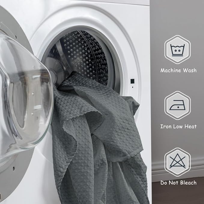 MIYE Pleated Waffle Weave Bed Skirt, Tailored Dust Ruffle 12 Inch Drop Easy Fit, Machine Washable (Dark Grey, Queen - 12" Drop)