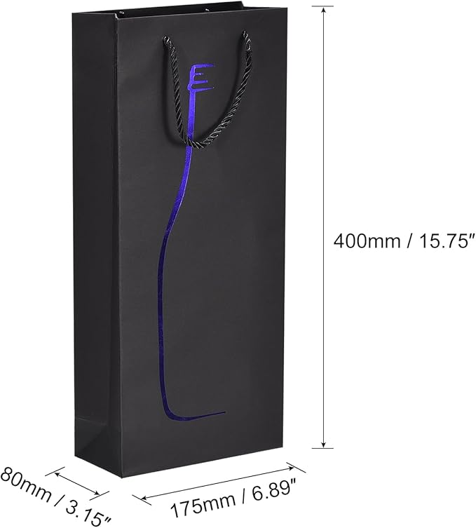 uxcell Wine Bags, 1pcs Black Blue 7 x 3 x 16 In Wine Gift Bags with Rope Handles Paper Wine Tote Bag for Wedding Birthday Christmas Party Supplies