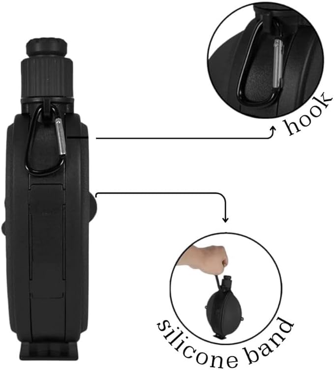 Collapsible Water Bottle 19.8 oz，Silicone Foldable Canteen Kettle,Water Jug with Compass for Outdoor Camping，Hiking，Backpacking，Traveling (Black)