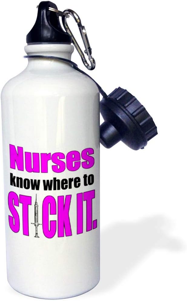 3dRose Nurses know where to stick it, Pink-Sports Water Bottle, 21oz , Multicolored