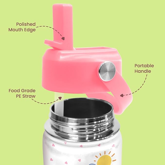 Elephant Water Bottle - Kids Water Bottle with Straw Lid - 12 Oz Insulated Stainless Steel Water Bottles for Toddlers Kid Girl - Travel Cup for School Sports