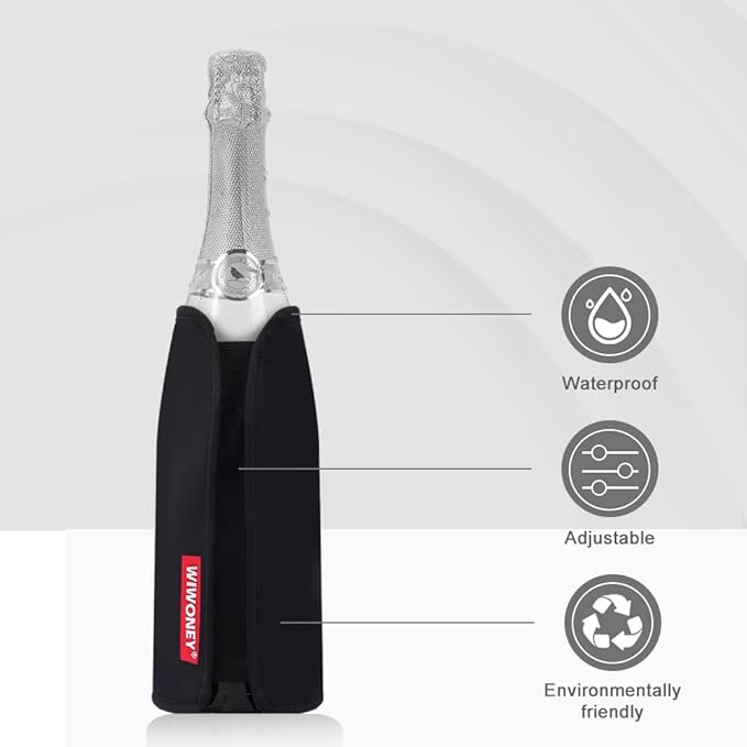 Wine Cooler Sleeve, Wine Bottle Chiller, Reusable Cooling Sleeve for Red Wine, Sparkling Wine and Champagne, Water-repellent Nylon Fabric, Black