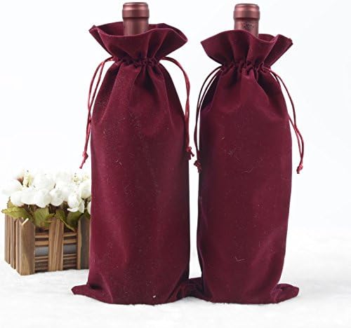 4 Pcs Luxury Velvet Wine Bottle Gift Bags with Double Drawstring Closure for Champagne Wedding Party(15" x 6.3")