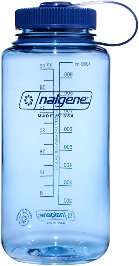 Nalgene Water Bottle - Lightweight Sustain Tritan BPA-Free Shatterproof Bottle for Backpacking, Hiking, Gym, 32 OZ, Wide Mouth, Baby Blue