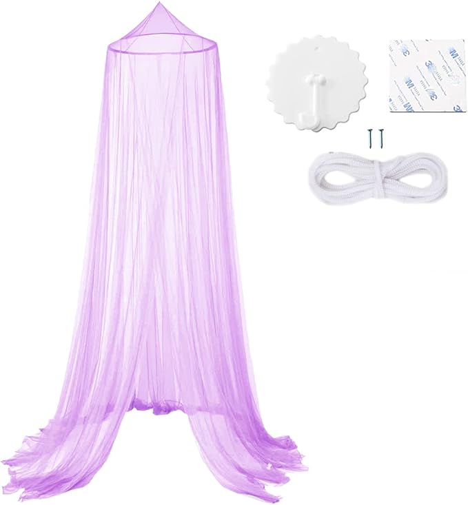 Eimilaly Bed Canopy Mosquito Net, Bed Canopy for Girls Room Decor - Insect Protection Hanging Canopy for Adults, Babies, Outdoor Camping, Purple/Single Door