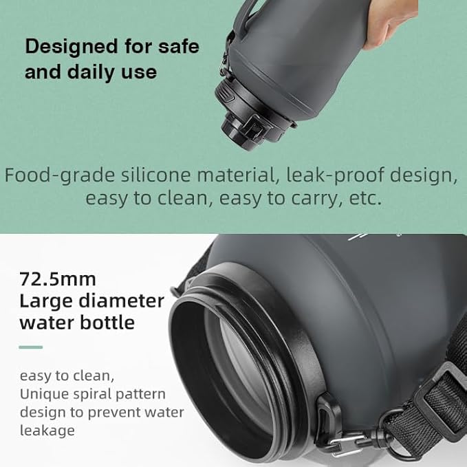 Collapsible Water Bottles 64oz with Removable Straw, Odorless BPA-Free Silicone, Leak-Proof Foldable Reusable Bottle - Perfect for Cruise Travel Sports Gym Hiking Camping Cycling - Black