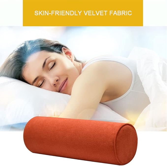 Cylinder Round Memory Foam Support Pillows 24X6 Cervical Neck Roll Pillow with Pillowcase Soft, Comfortable and Breathable for Sleeping, Chair, Car, Sofa，Travel OrangeRed