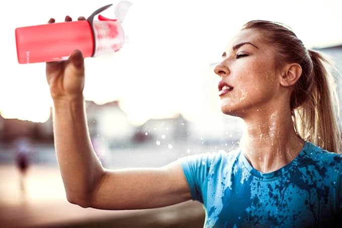 Misting Water Bottle, Spray Mist Sports Bottle for Outdoor Sport Hydration and Cooling Down, BPA-Free Misting Water Bottle with Unique Mist Lock Design (Pink-16oz)