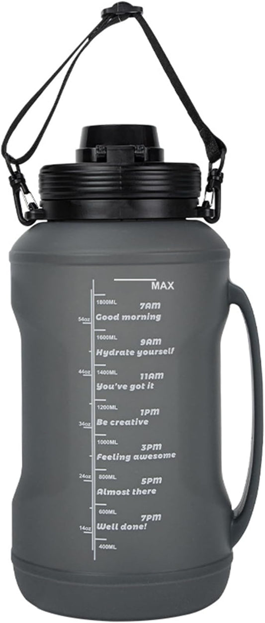 Collapsible Water Bottles, Foldable Water Bottle 67.6oz/2L, Portable Sports Water Bottle, Reusable Travel Water Bottle, Motivational Water Bottle, Leak Proof, BPA Free, Straw & Handle (Black)