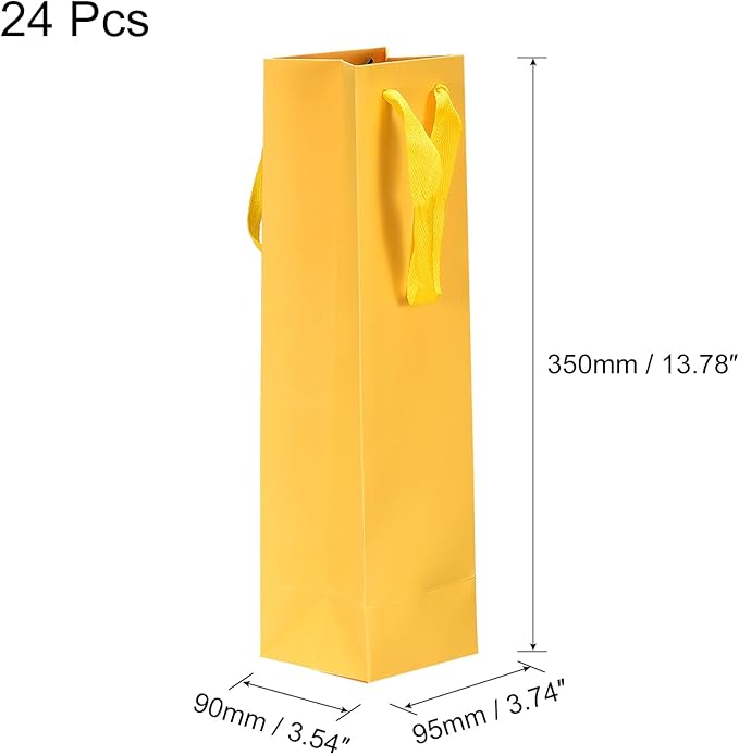 uxcell Wine Bags, 24pcs Yellow 4 x 4 x 14 In Wine Gift Bags with Handles Paper Wine Tote Bag for Wedding Birthday Christmas Party Supplies