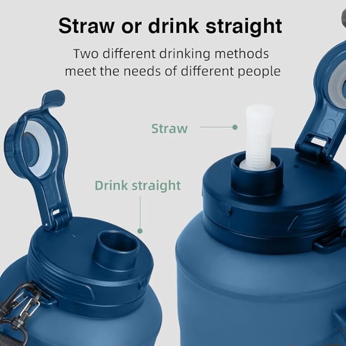 Collapsible Water Bottles 64oz with Removable Straw, Odorless BPA-Free Silicone, Leak-Proof Foldable Reusable Bottle - Perfect for Cruise Travel Sports Gym Hiking Camping Cycling - Blue