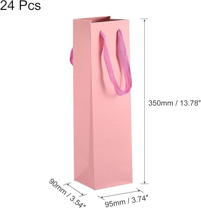 uxcell Wine Bags, 24pcs Pink 4 x 4 x 14 In Wine Gift Bags with Handles Paper Wine Tote Bag for Wedding Birthday Christmas Party Supplies