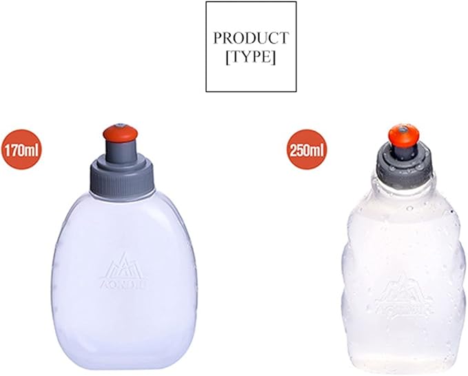 AONIJIE 2 Pcs Sports Collapsible Water Bottle BPA Free + 2 Pcs Replacement Straws Lid - TPU Soft Drink Water Kettle Foldable Flask for Hiking Bicycling Running Climbing (2pcs-170ML)