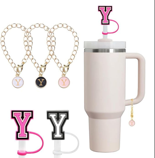 compaitable with stanley cup with accessories,30&40 oz,1 charm letter chain for handle with stanley straw top letter cover for stanley cup (y), small