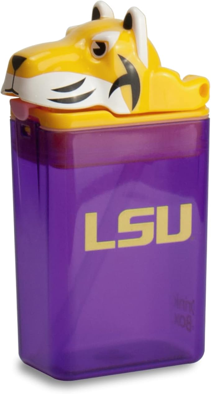 Reusable Water Bottle | Officially Licensed NCAA Sports Bottle | BPA Free | Dishwasher Safe | Tiger Mike Mascot | 8 oz Drink in the Box - Lousiana State University