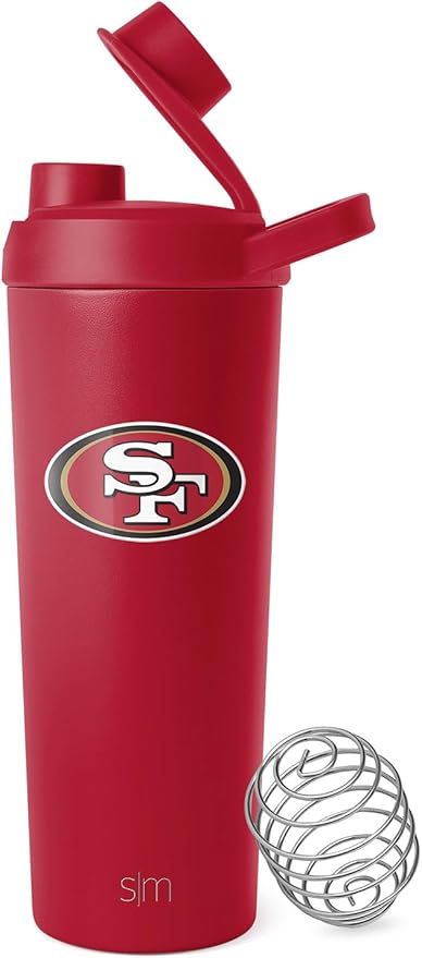 Simple Modern Officially Licensed NFL San Francisco 49rs Stainless Steel Shaker Bottle with Ball 24oz | Metal Insulated Cup for Protein Mixes Shake Pre Workout | Rally Collection | San Francisco 49rs