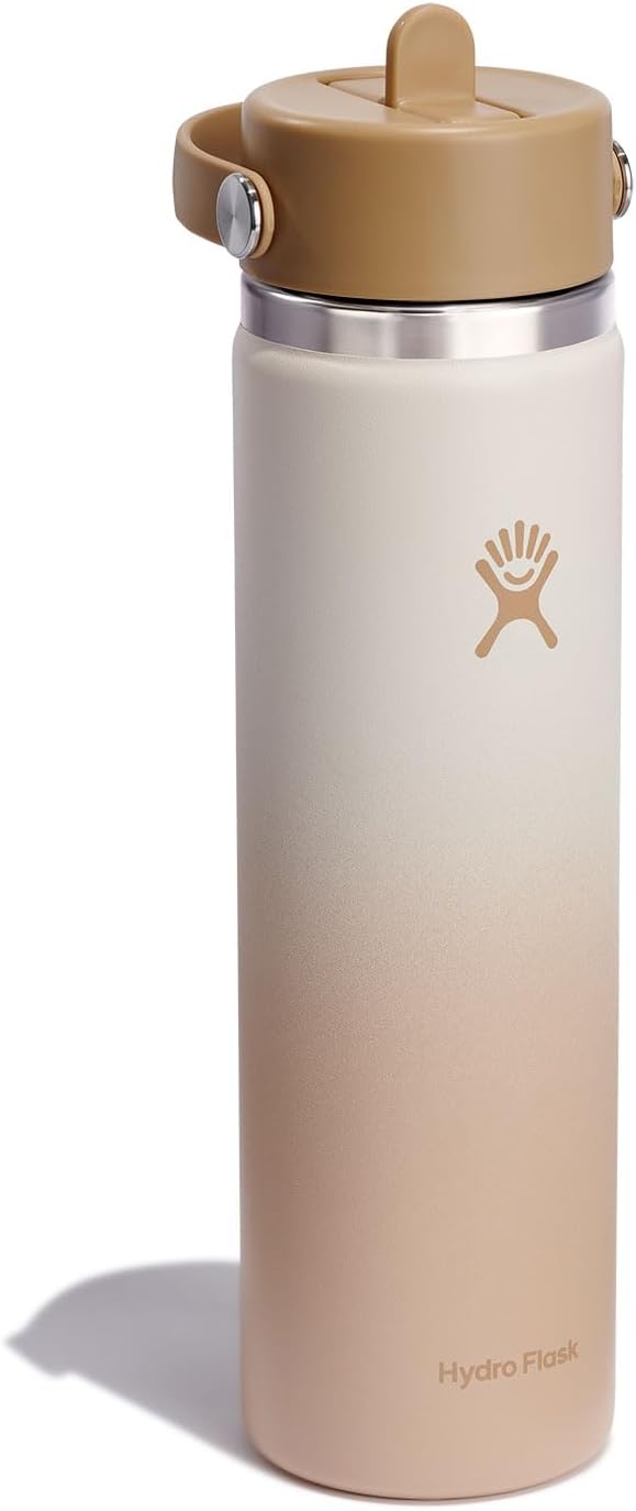 HYDRO FLASK Wide Mouth vacuum insulated stainless steel water bottle with leakproof closeable straw lid for cold water drinks, sports, travel, car and school