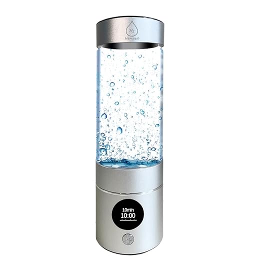 Hydrogen Water Glass Bottle 4000+PPB, 4th Gen Hydrogen Water Generator Bottle with SPE PEM Technology Water Ionizer 5Min Quick Electrolysis, Hydrogen Rich Water Machine (9.5oz Silver)