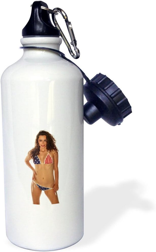 3dRose Woman with a USA Bikini on White Background. -Sports Water Bottle, 21oz , 21 oz, Multicolor