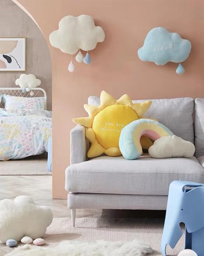 Moon Rainbow Cloud Pillow Cushion, Soft Plush Cloud Shaped Pillow Stuffed Rainbow and Moon Nursery Decor,Bedside Sofa Sleeping Pillow, Kids Cute Candy Color Cushion (Cloud)
