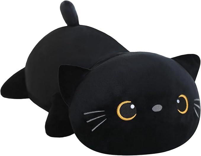 SQEQE Weighted Black Cat Plush, Weighted Black Cat Stuffed Animal for Anxiety, Cute Black Cat Plushies Soft Black Cat Pillow Toy Gift for Kids Adults 9.8 Inch, 0.8 lbs