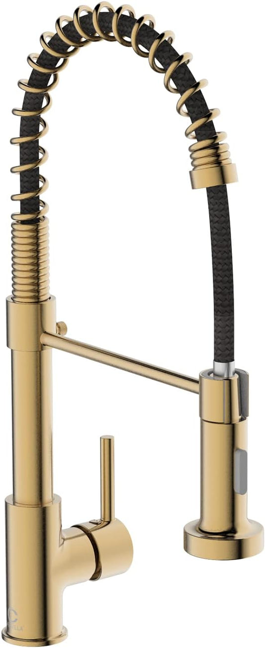 Kitchen Faucet, KF-GB-5001, Brushed Gold, Solid Brass, Single Handle, RV Sink Faucet with Pull Down Sprayer