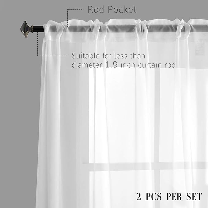 White Sheer Curtains 63 Inch Length 2 Panels Rod Pocket Translucent Voile Solid Color Window Treatment White Sheer Curtains 63 Inches Long for Bedroom Living Room 2 Panels 52x63