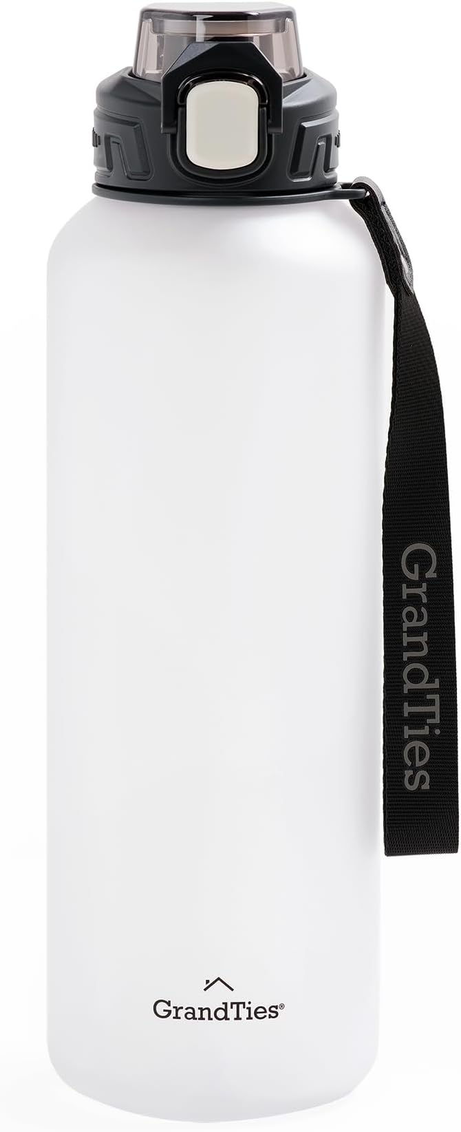 GRANDTIES Sports Tritan Plastic Water Bottle with Straw, Removable – Leakproof BPA Free Dishwasher Safe Travel Water Bottle with Strap for Gym, Outdoor, Fitness (Frosted Snowy White, 52oz (1.5L))