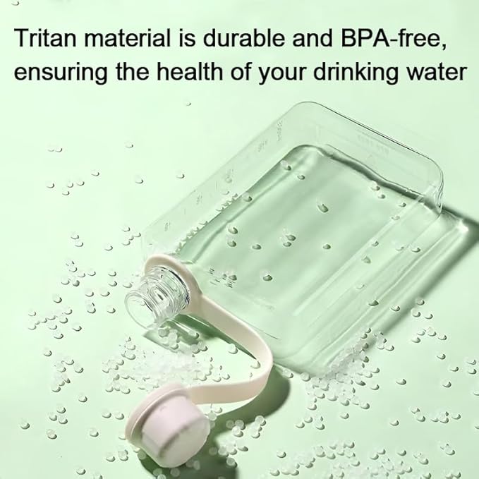 Flat Water Bottle Travel Flask Portable 10.5 oz BPA Free Tritan Square Water Bottles Leakproof Slim Water Bottle for Purse Travel Pocket Sports Fitness(White, 10.5)