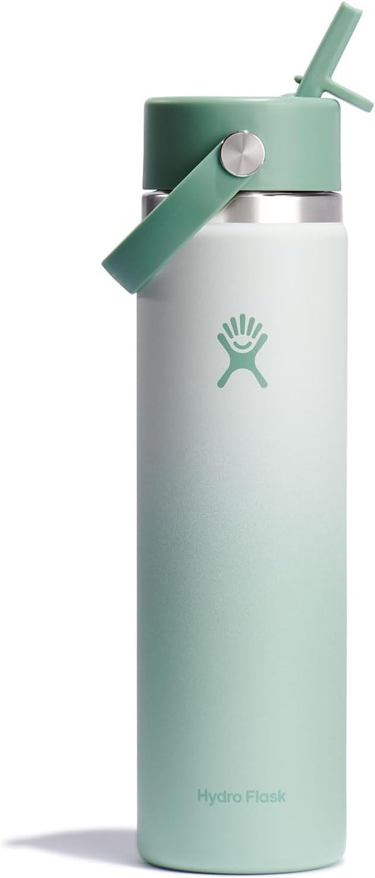 HYDRO FLASK Wide Mouth vacuum insulated stainless steel water bottle with leakproof closeable straw lid for cold water drinks, sports, travel, car and school