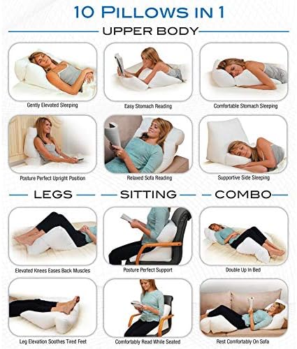 Contour Flip Pillow 10-in-1 Bed Wedge Body Support Pillow, King - White Pillowcase Pillow Protector Cover