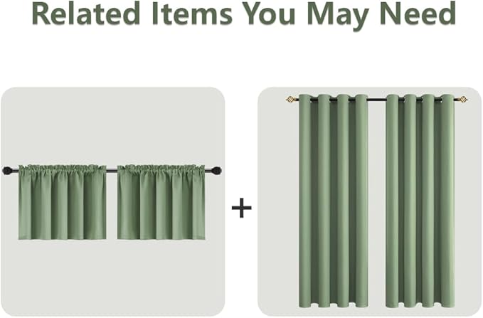 Mrs.Naturall Short Blackout Curtains for Windows Bedroom 45 Inch Length,Sage Green Curtains for Bathroom Window,45 Inches Long 2 Panels Set,Light Green