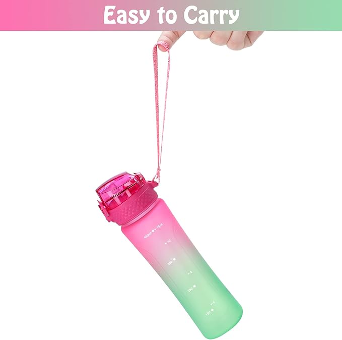 OLDLEY Replacement Straw Lid for 15 oz Water Bottle, Leakproof Spillproof Dustproof One-Click Open Cap with Carry Strap