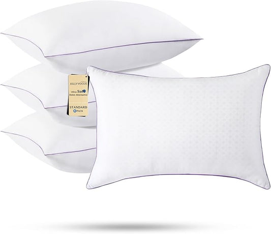 JOLLYVOGUE Pillows Standard Size Set of 4, Bed Pillows Set of 4, Cooling and Supportive Pillows with Super Soft Down Alternative Fill, Luxury Fluffy Hotel Quality for Side, Back and Stomach Sleepers