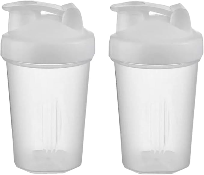 Shaker Bottle 16oz for Shake Mix,Protein Powder Mix,Best Shaker Cup (BPA free),Juice Mixer,Perfect for Protein Shakes and Pre Workout (White/Clear, 16Oz/400ML/2Bottle), SKER-BTL-2BTL