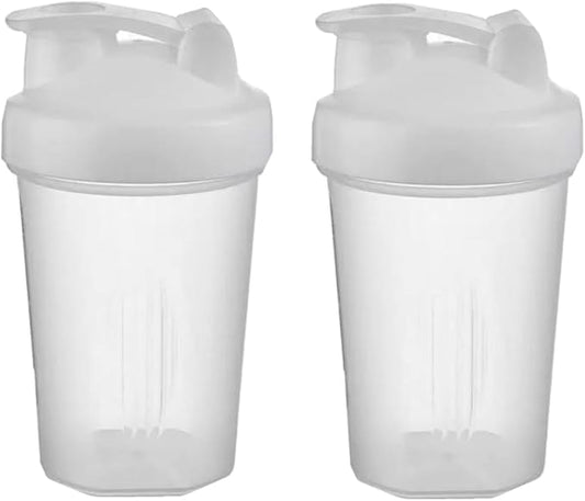 Shaker Bottle 16oz for Shake Mix,Protein Powder Mix,Best Shaker Cup (BPA free),Juice Mixer,Perfect for Protein Shakes and Pre Workout (White/Clear, 16Oz/400ML/2Bottle), SKER-BTL-2BTL