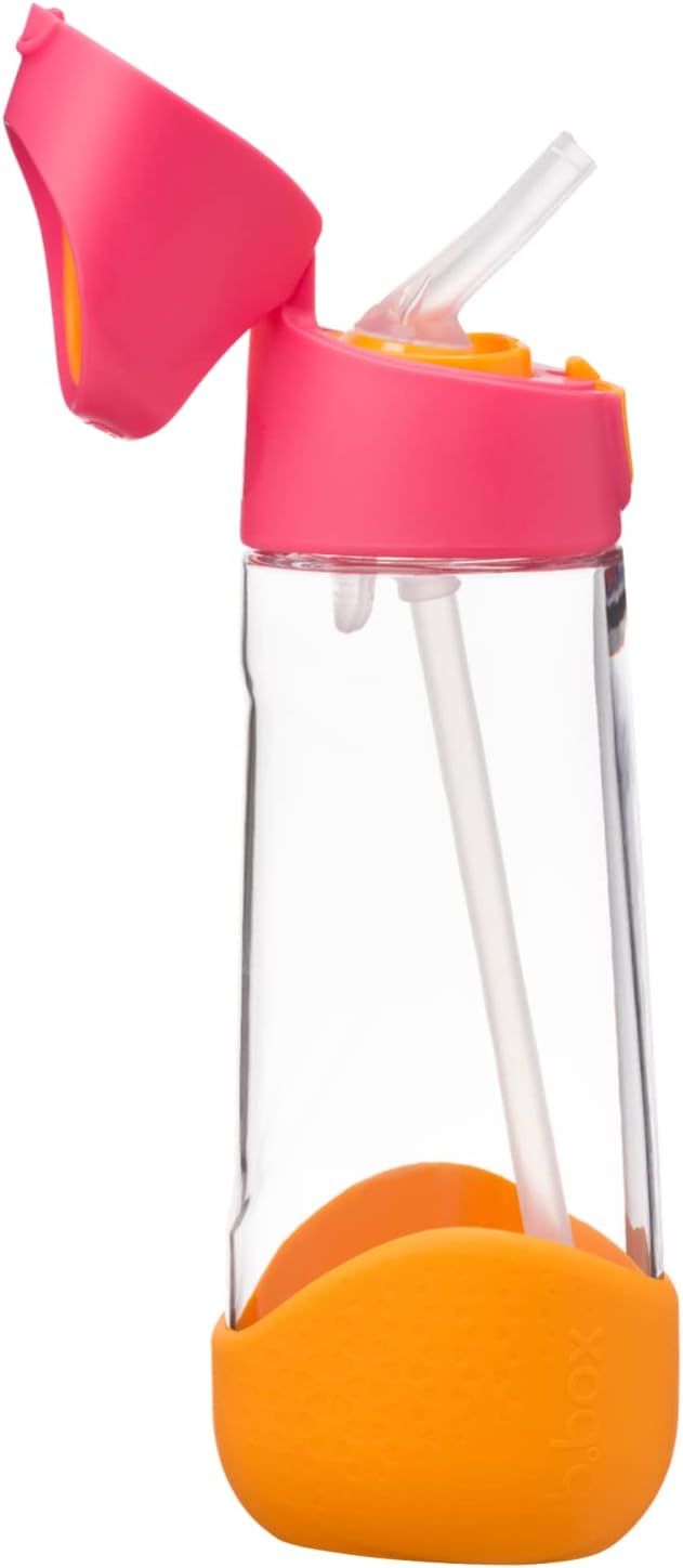 b.box 20oz Tritan Straw Bottle | Large, Modern Water Bottle with Flip Straw for Kids | Spill Proof, BPA Free (Strawberry Shake, 20 oz)
