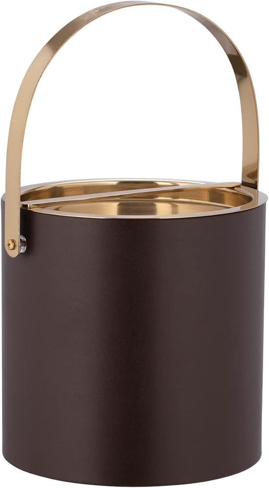 Kraftware Polished Gold Arch Handle & Bridge Cover Milan 3qt Ice Bucket, 3 quarts, Chocolate Brown