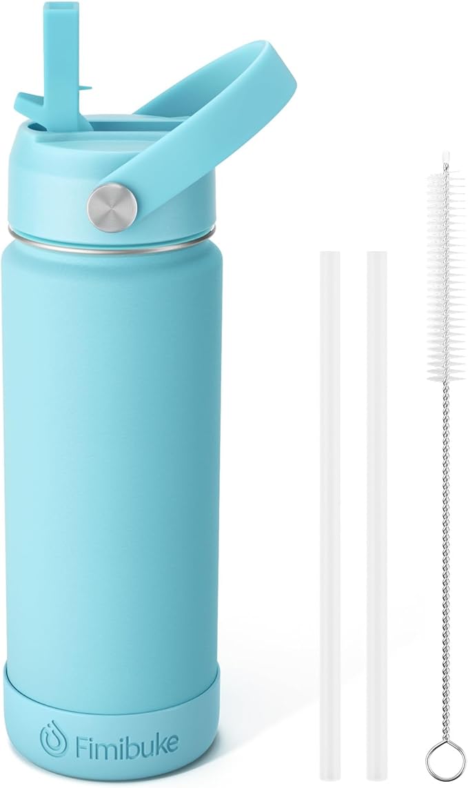 Fimibuke Kids Insulated Water Bottle - 18oz BPA-FREE 18/8 Stainless Steel Kids Cup with Straw Travel Tumbler Double Wall Vacuum Leak Proof Toddler Water Bottle for School Boys Girls(1 Pack, Sky)
